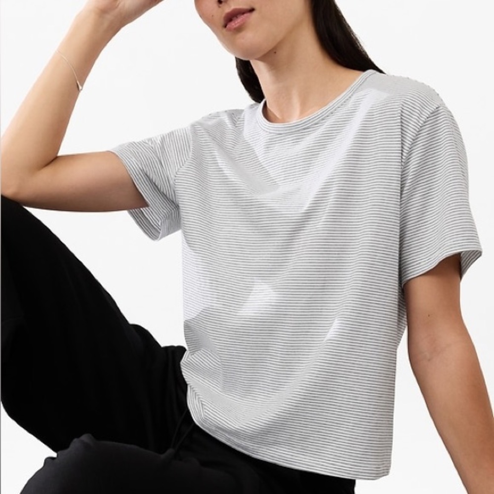 Athleta Gray Striped Short Sleeve Tee